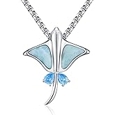 Midir&Etain Ocean Necklace 925 Sterling Silver Blue Opal Necklace Starfish/Flip Flop/Shark Pendant Beach Ocean Jewelry for Women