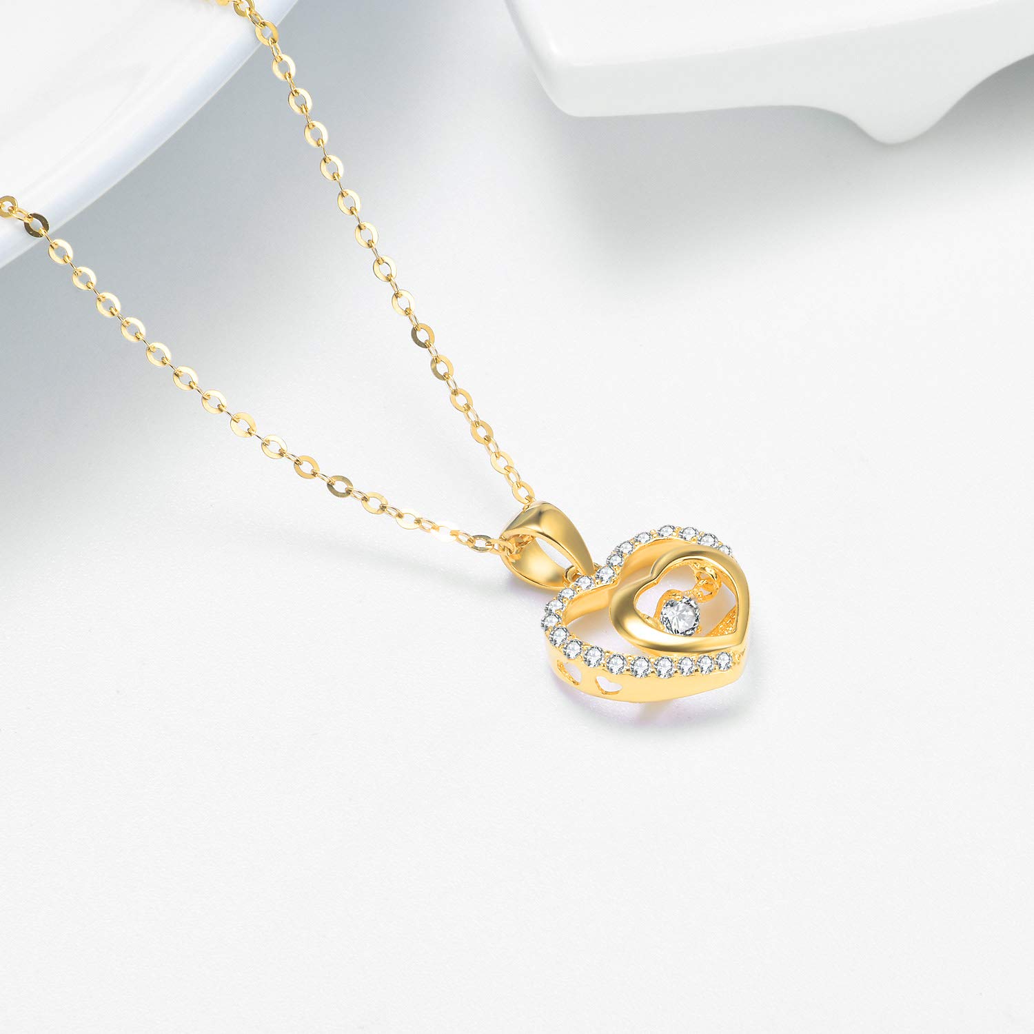Solid Gold Cubic Zirconia Love Necklace 