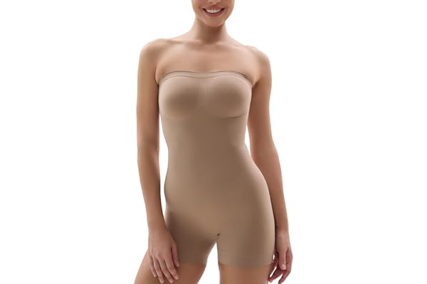 SHAPERX Strapless Shortie Bodysuit for Women Tummy Control Shapewear Seamless Shaping Body Shaper with Removable Straps