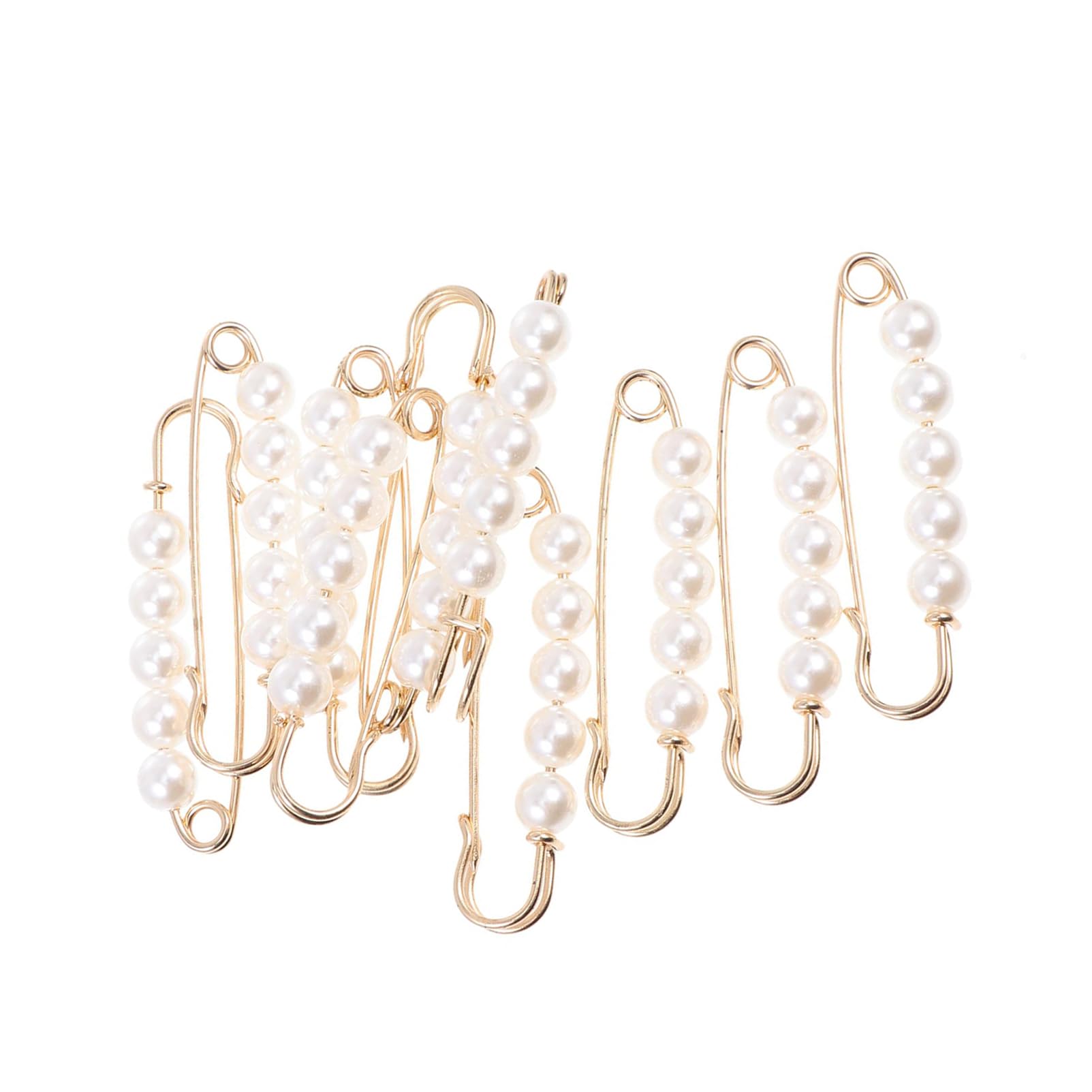 10 Pcs Heavy Duty Safety Pins with Pearl Embellishment Brooch Pin Decorative Sweater Clips for Cardigans, Pants, Clothes, Golden, 5X1.5X0.8CM,Gold Safety Pins For Clothes
