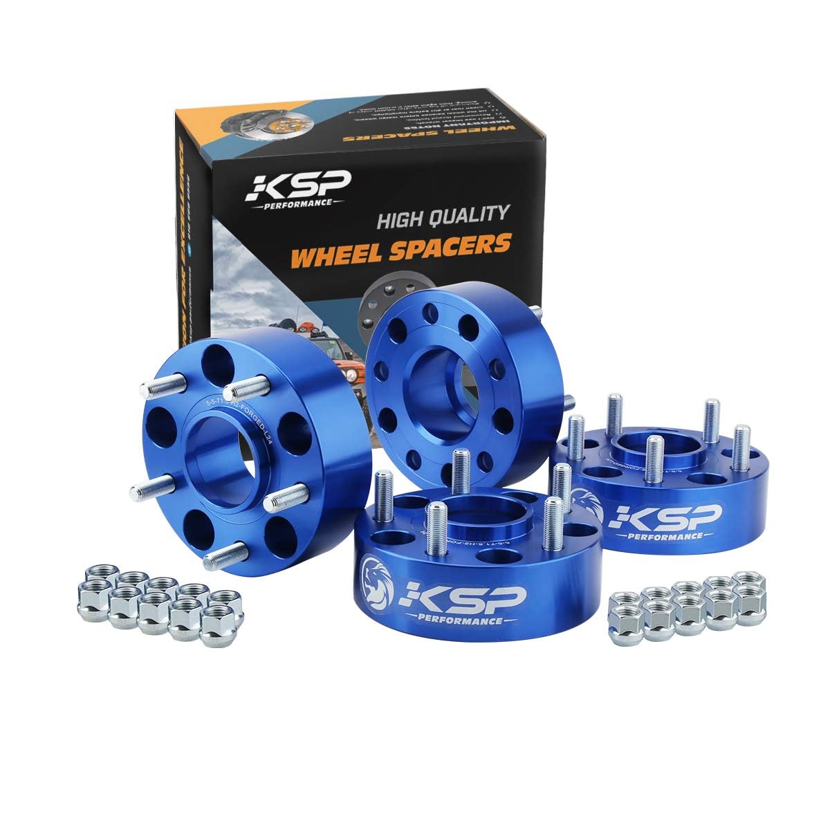 Photo 1 of KSP 5x5 Wheel Spacers for JK XK WJ WK,2"(50mm) 5x127 Spacers with 1/2-20 Studs 71.5mm Bore, Hub Centric Kit for 1999-2010 Grand Cherokee, 2005-2010 Commander, 2007-2018 Wrangler, 4Pcs Blue