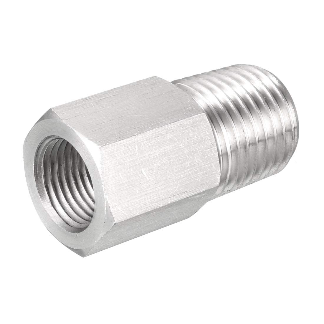 sourcing map Pipe Fitting Reducer Adapter 1/4 NPT Male x 1/8 G Female, Stainless Steel for Water Oil Air Pressure Gauge