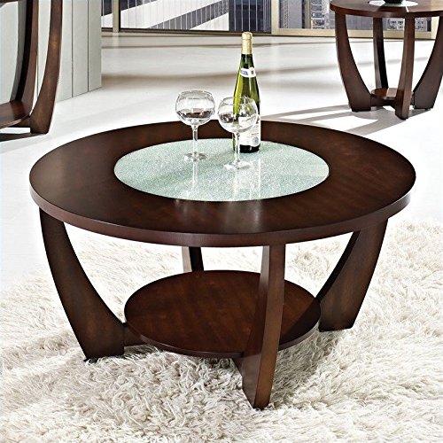 Steve Silver Company Rafael Contemporary Coffee Merlot Cherry Finish, Cracked Glass Inserts, Modern Expression of Style Table, Brown