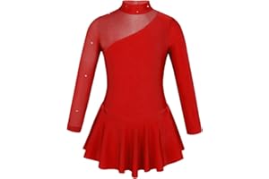 inhzoy Ice Skating Dresses for Girls Long Sleeve Splice Roller Skating Tutu Skirted Ballet Dress Dance Wear