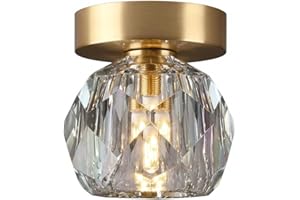 Nordic K9 Crystal Ceiling Light, Light Luxury Overhead Lamp, Faceted Diamond Cut Glass Shade, Gold Electroplated Base, G9 Soc