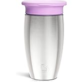 Munchkin Stainless Steel Sippy Cups for Toddlers 1-3, Spill Proof Miracle 360 Cup, Insulated, 10 Ounce, Purple