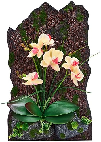 LOUHO 3D Frames Artificial Flowers Orchid Arrangement Table Top Decoration or Wall Mounted Sculptures (Yellow)