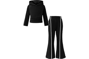 SODLON Girls Clothes Kids Winter Hoodies Outfits Ruched Sweatshirts Flared Sweatpants Fall Sweatsuit Set Little Girl Clothing