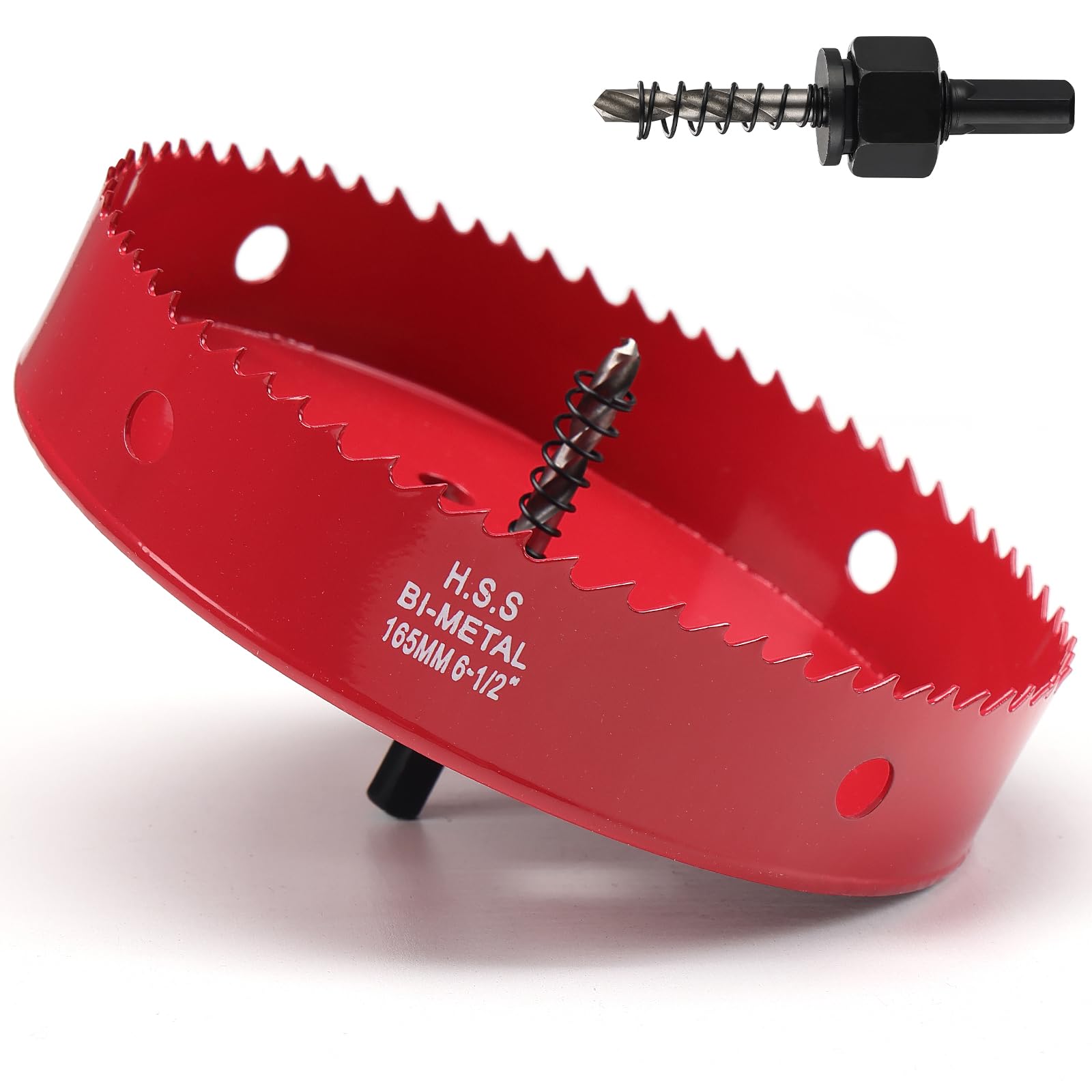 165mm Hole Saw, HSS Bi-Metal Hole Cutter with Drill Bit, Heavy Duty Hole Saw for Wood, Plastic, Drywall, Fiberglass, Red — image 1