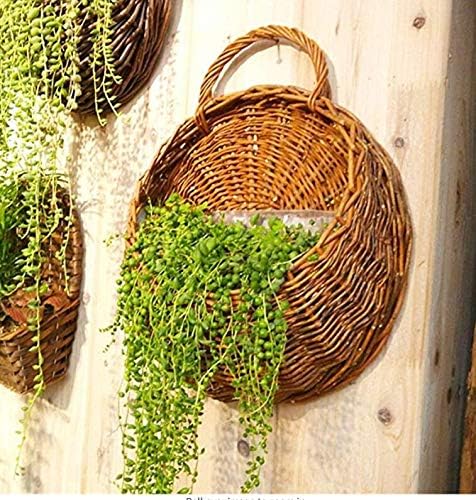 IU Desert Rose Rattan Flower Basket Wicker Hanging Flower Planter Wall Hanging Basket Ornamental Vases Garden Outdoor Indoor Holder Home Decoration Dia. 31cm
