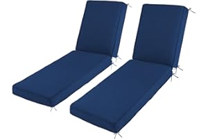 Sundale Outdoor Olefin Water-Resistant Chaise Lounge Cushions Set of 2, Dark Blue Lounger Pad with Straps, 72 x 21 x 4 Inches