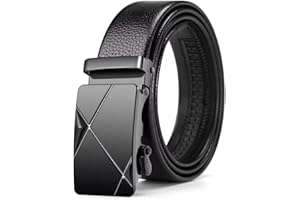 Men‘s Belt Ajustable Metal Automatic Buckle Lychee Pattern Belts Suitable for Work Business Black PU Strap