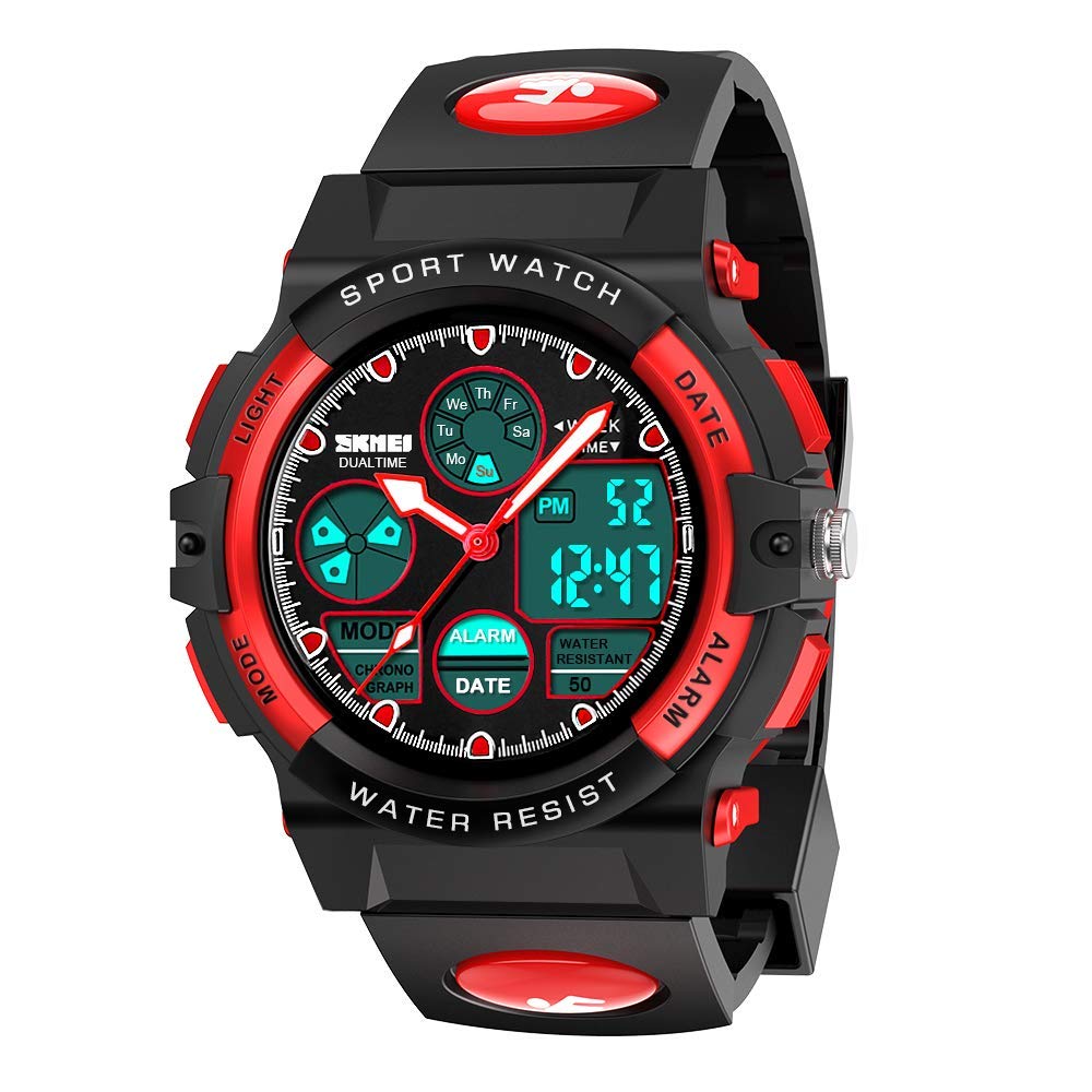 Hikidye Kids' Sports Watch for 3-8 Year Old Boys & Girls, Unisex, Digital, Waterproof, 50M, Stopwatch, LED Backlight, Black, Resin Case, Silicone Strap with Buckle Closure