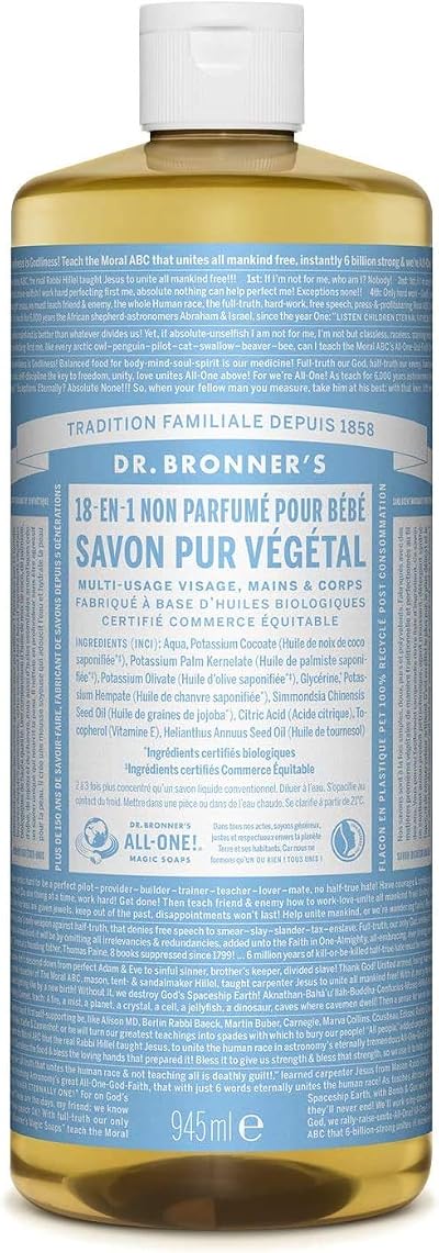 Dr Bronners Organic Baby Unscented Pure Castile Liquid Soap Sensitive Skin 16oz