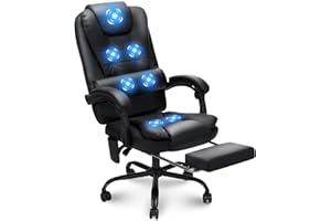 HOFFREE Executive Office Chair with Massage Reclining Office Chair with Footrest High Back Ergonomic Computer Desk Chairs Soft Leather for Home Office Black