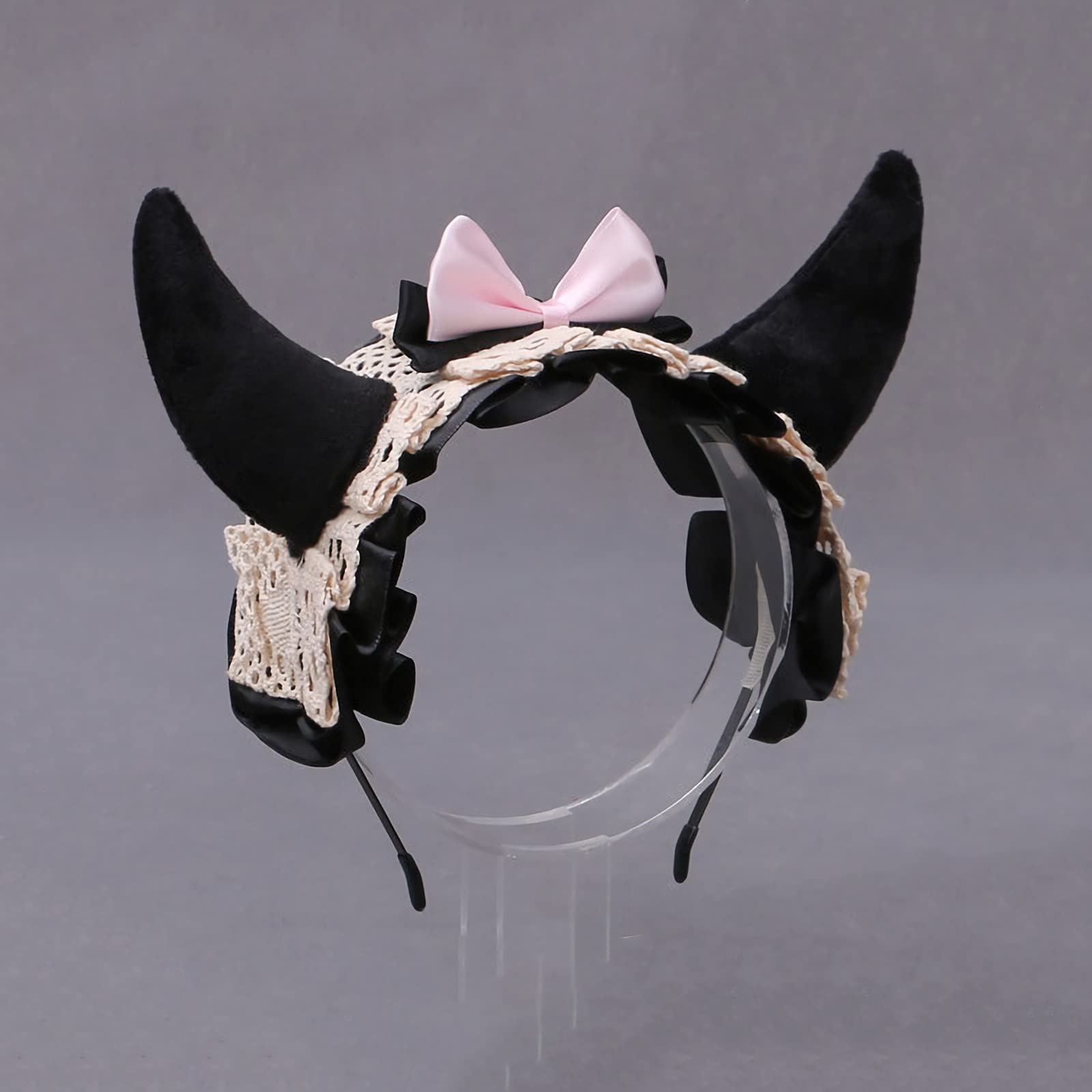 Devil Horn Headband Gothic Ox Devil Horns Lace Ears Hairband Cosplay Fancy Dress Costume Horn Bowknot Hair Hoop Headpiece Costume Headdress Accessories for Carnival Halloween Party Photography Props