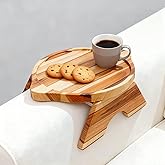 Dynamic-top Teak Wood Couch Tray Table, Folding Sofa Armrest Table with Metal Hinge, Compact TV Tray for Eating on Couch, Couch Side Table for Drinks & Snacks, 11.8" x 9.8" x 3.9"