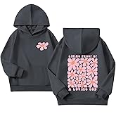 KEEVICI Cute Christian Graphic Hoodies For Girls God Flower Hoodie Kids Jesus Sweatshirt Religious Bible Verse Pullover