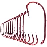 Baitholder Fishing Hooks 100 Pack - Double-Barbed Long Shank for Bluegill Bass Trout Walleye Black/Red, 8/0-#8