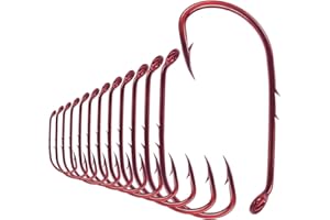 LURELINK Baitholder Fishing Hooks 100 Pack - Double-Barbed Long Shank for Bluegill Bass Trout Walleye Black/Red, 8/0-#8