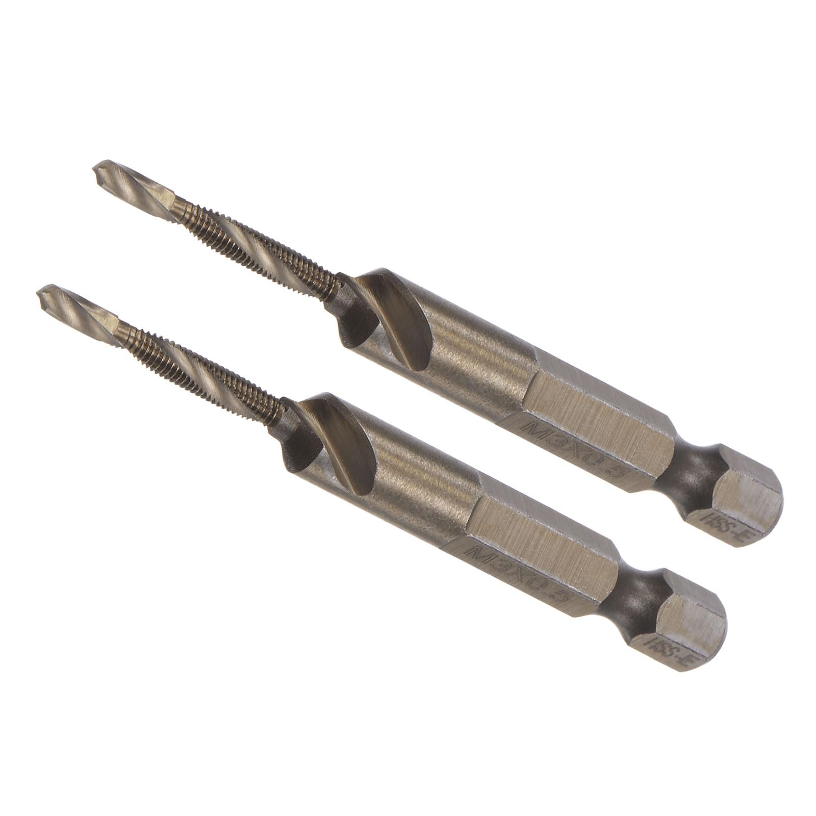 CoCud Combination Drill Tap Bit, M3 x 0.5 Thread Size 1/4" Hex Shank, 6542 Titanium Coated High Speed Steel Tools - (Applications: for Aluminum Stainless Steel Plastic), 2-Pieces