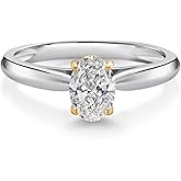 Gem Stone King 10K 2 Tone Gold Lab Grown Diamond Engagement Ring | 0.70 Cttw | Oval 7X5MM | Gemstone Birthstone | Gold Ring For Women | DEF Color | VVS-VS Clarity