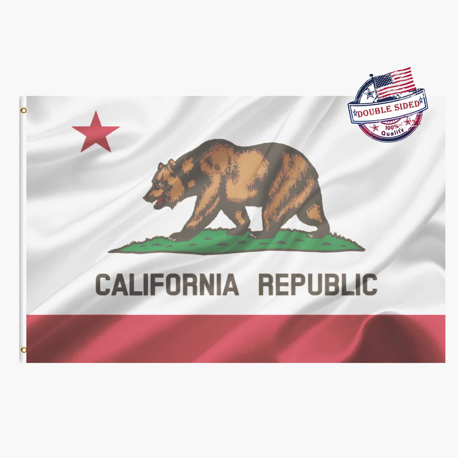 Photo 1 of California Republic Sates Flags Double Sided 3x5 Outdoor- Vivid Colors 3Ply Cali CA Bear Flags Banners- Heavy Duty 100% Polyester with 2 Brass Grommets