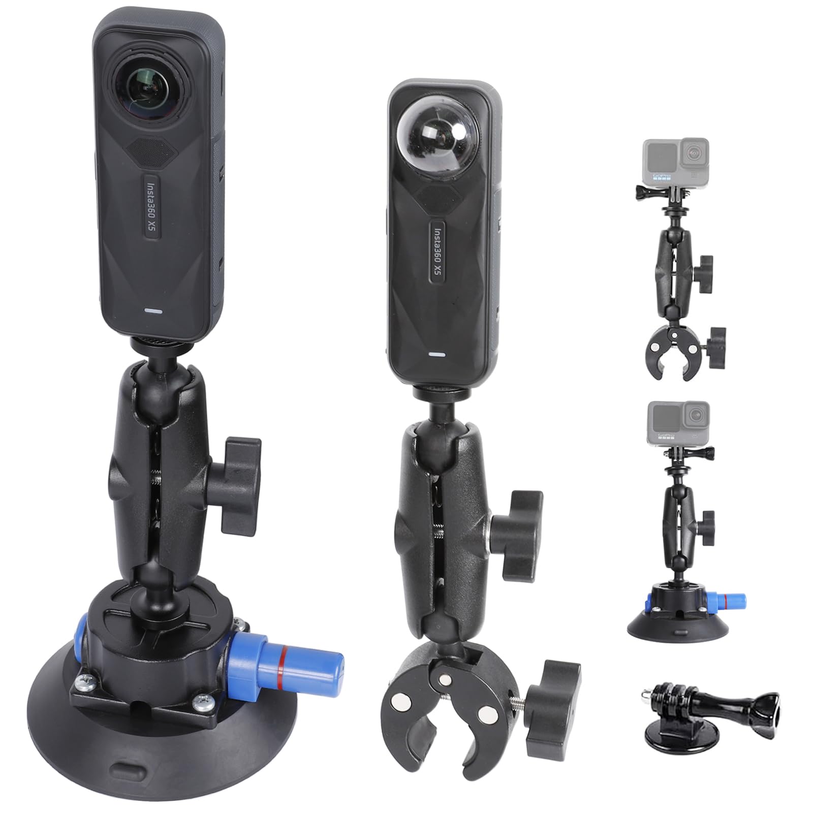 Photo 1 of PellKing Camera Air Pump Vacuum Suction Cup Handlebar Mount Kit Compatible with Insta360 X5/X4/X3/GoPro 13/12/11/10/9,with 360° Rotation Function Handlebar Mount Magic Arm 4.5" Vacuum Suction Cup