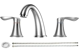 HOMFAN Bathroom Faucet, 8 Inch Bathroom Faucets for Sink 3 Hole, Widespread Brushed Nickel Bathroom Faucet with Pop up Drain and cUPC Lead-Free Hose(Brushed Nickel)