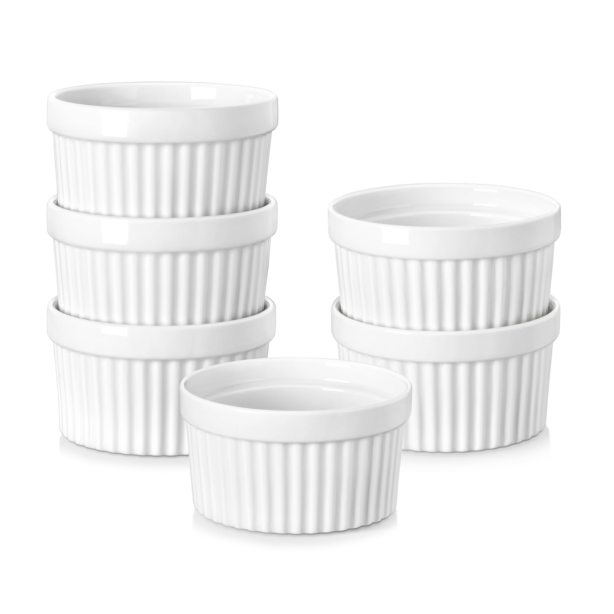 Photo 1 of MALACASA Ramekins 4 oz Oven Safe, Porcelain Creme Brulee Ramekins Pudding Custard Cups Small Ceramic Souffle Dishes Ramakan Ramiken Ramicans Baking Bowls Set of 6, White, Series RAMEKIN-DISH