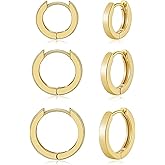 3 Pcs Small Gold Huggie Hoop Earrings Set - Huggie Earrings Trendy Hypoallergenic Cartilage 14K Gold for Women Multiple Piercings