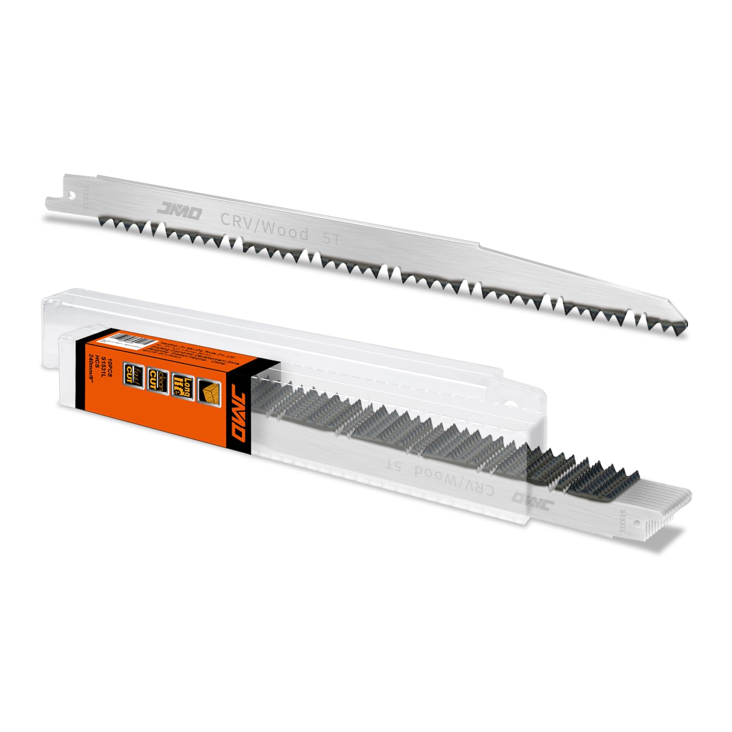 JMD 10-Piece S1531L 240mm Reciprocating Saw Blades Wood 5TPI Recip Saw Blade Set for Fast Wood Cutting Compatible with Bosch Dewalt Black & Decker etc