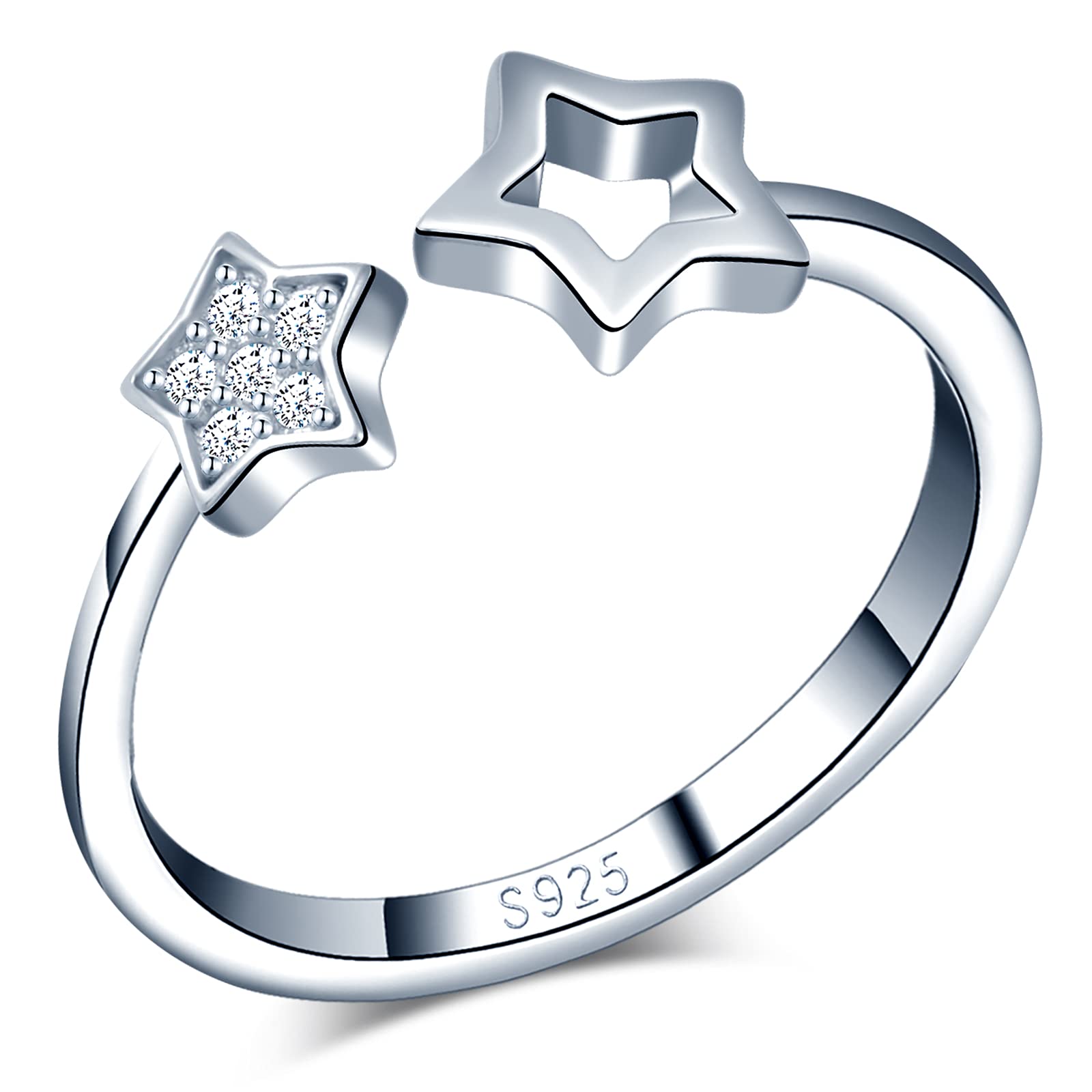 MicVivien Stars Cubic Zirconia Open Adjustable Rings, 925 Sterling Silver Rings for Women, Finger Thumb Stacker Ring Girls Womens Jewellery