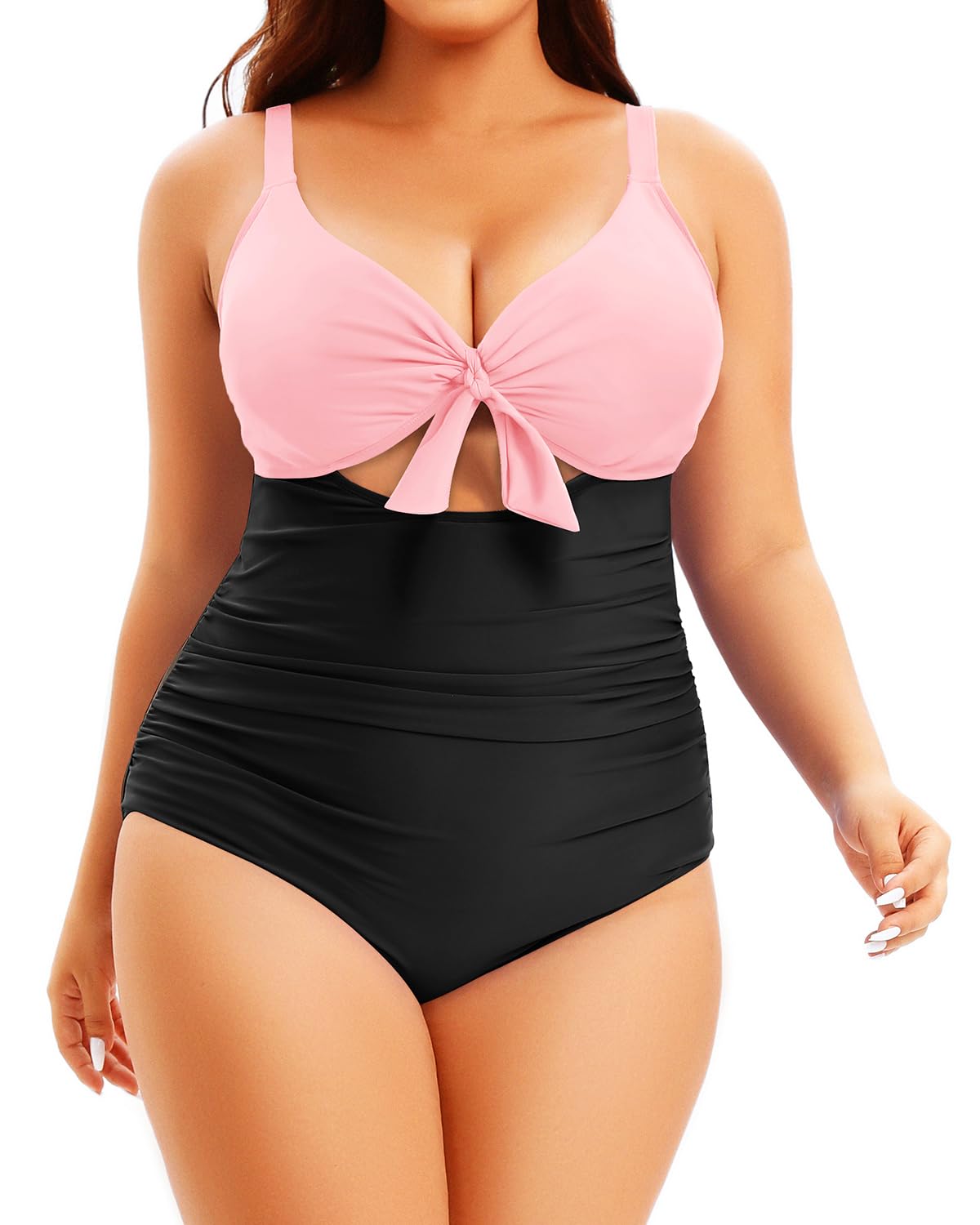 Photo 1 of Aqua Eve Plus Size One Piece Swimsuit for Women Tummy Control Bathing Suit Cutout Swimwear Pink and Black 20W