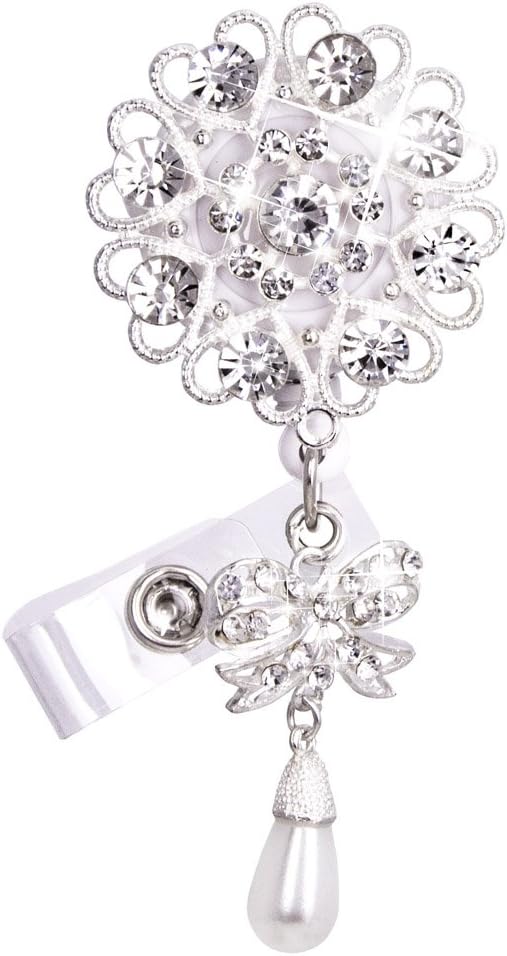 Qinsuee Handmade Bling Rhinestones Retractable Badge Reel, Name Badge Holder with Alligator Swivel ID Badge Clip