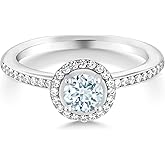 Gem Stone King 925 Sterling Silver Aquamarine Engagement Ring For Women (0.59 Cttw, Gemstone Birthstone, Round 5MM)
