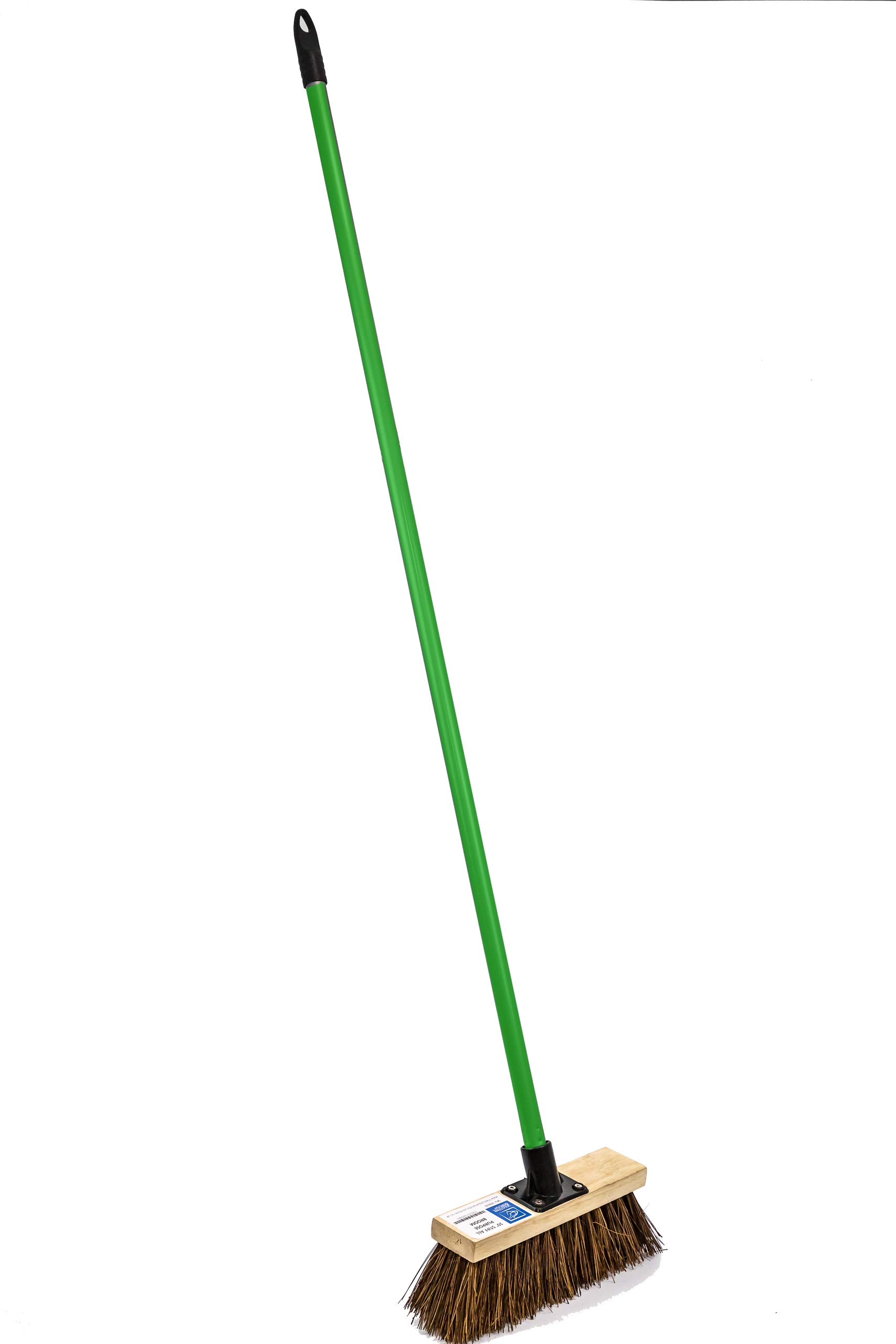 Stiff Garden Sweeping Brush Outdoor Broom 10 Inch Wide Natural Bassine Hard Bristle Sweeper with Wooden Head and Screw Fit Metal Handle Clean and Sweep Your Garden Path Yard Driveway & Outdoor Areas