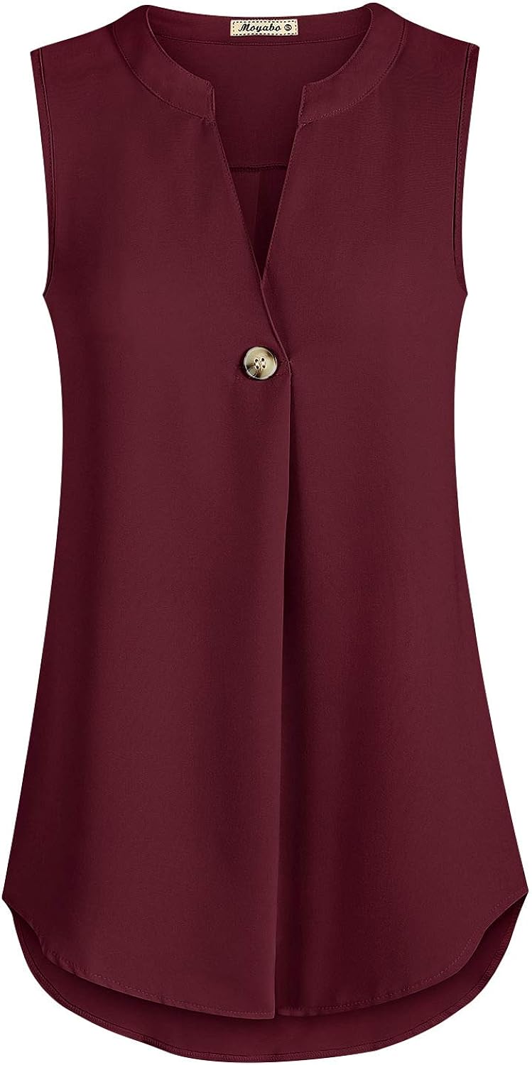 Moyabo Women's Summer Sleeveless Chiffon V Neck Button Casual Work Blouse Tank Tops