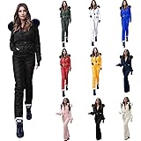Ski Suit for Women Winter Warm Fur Hoodie Onesies Zip Up Jumpsuit Outdoor Sports Skiing Jacket Snowsuit