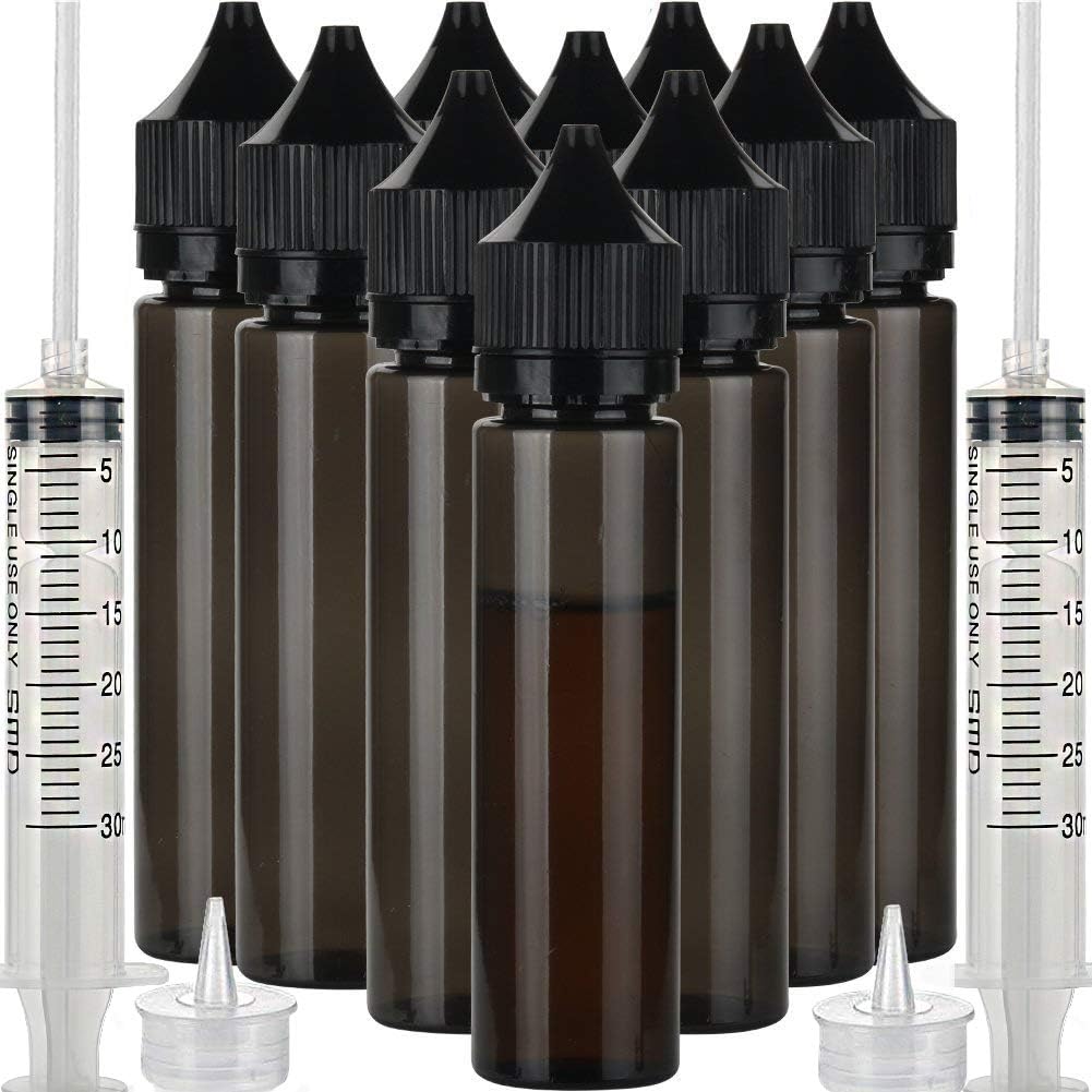 10pcs 60ml Soft PET Unicorn Dropper bottle liquid refill bottle liquid applicator Bottle (Black Bottle+Black Cap, 60ml x 10pcs): Kitchen & Dining