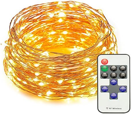 Copper wire LED Starry String Lights, Hirido 33ft 100 LED Waterproof Decorative Lights Dimmable with RF Remote Control for Indoor and Outdoor, UL Certification (Warm White)