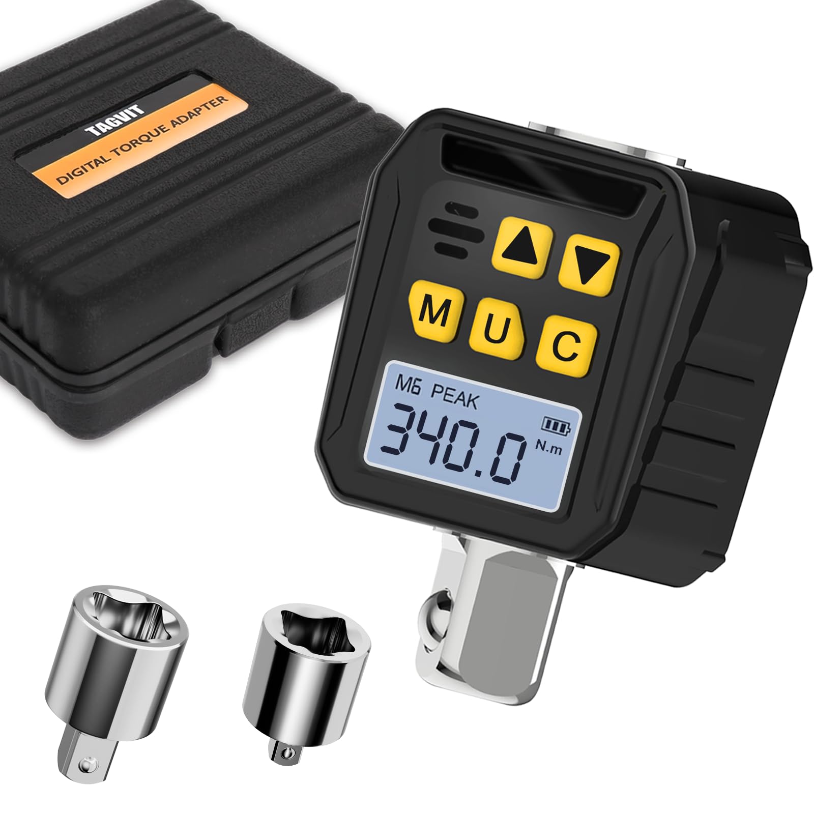 TAGVIT Digital Torque Adapter 1/2 Inch, 17-340 Nm Torque Wrench Car Digital with 3/8 Inch and 1/4 Inch Adapter, Buzzer, LED Display for Motorcycle Car Repair