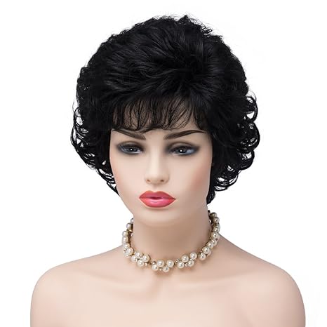 1 Jet Black Bestung Ladies Jet Black Short Curly Synthetic Full