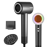 Hair Dryer, High Speed Ionic Blow Dryer, 5X-Fast Drying, 2 Billion Negative Ions, Low Noise,160000 RPM, Compact Blow Dryer with Magnetic Diffuser for Faster Drying All Hair Types(Black Gray)