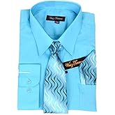 Viviz Forancci Men's Long Sleeve Pointed Collar Dress Shirt with Matching Tie and Handkie AC101
