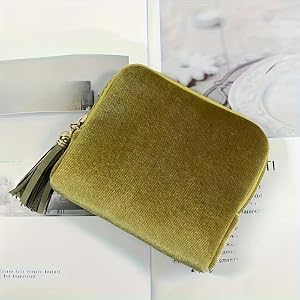 1pc 6 Compartment Soft Lightweight Jewelry Zippered Pocket Case Small Portable Travel Jewelry Organizer Case Pouch (yellow)