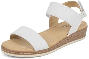VJH confort Women’s Flat Sandals Open Toe Elastic Ankle Strap Slip on Comfy Low Wedge Sandals