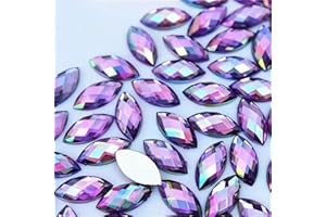 UYTRDVG 100 Pcs 15x7mm AB Colorful Jewels Gems Rhinestones for Crafts, Horse Eye Flatback Acrylic Gemstone for Halloween Party Decorations Clothing Wedding Dress DIY Crafting Accessories(09 Light Purple AB)