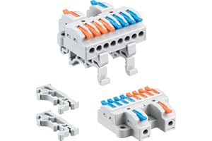 JANDECCN 6pcs DIN Rail Terminal Blocks, DIY Splicing Wire Connectors for Circuit Inline 18-12AWG (2 in 8 Out)