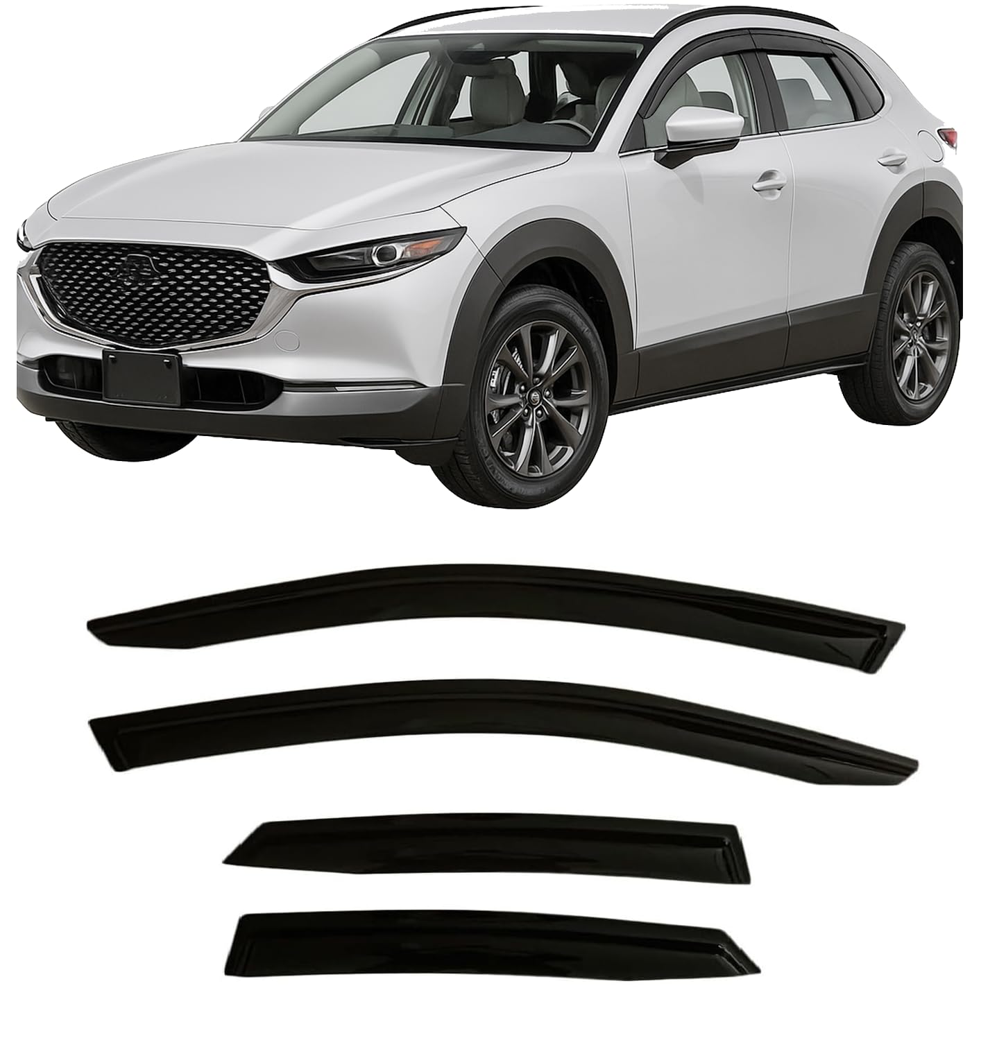 Photo 1 of 2020-2026 Tape-On Rain Guards for Mazda CX-30 Side Window Visor Deflectors 2.5 S Select Sport Preferred Premium Turbo CX30 Durable Vent Shades 2021 2022 2023 2024 2025